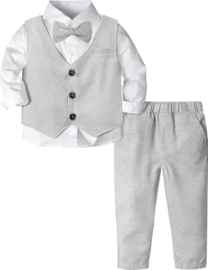 A&J DESIGN 4pcs Baby & Toddler Suit, 12 Months - 5T, Shirt & Pants & Vest & Bow Tie
