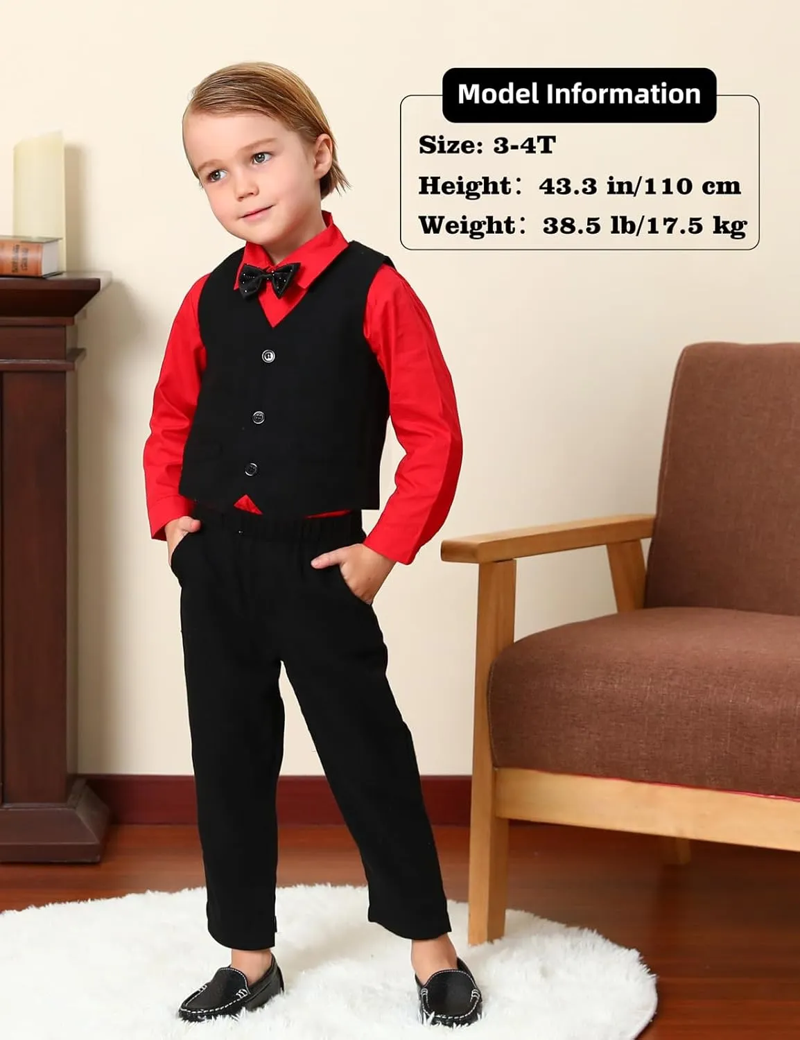 A&J DESIGN 4pcs Baby & Toddler Suit, 12 Months - 5T, Shirt & Pants & Vest & Bow Tie