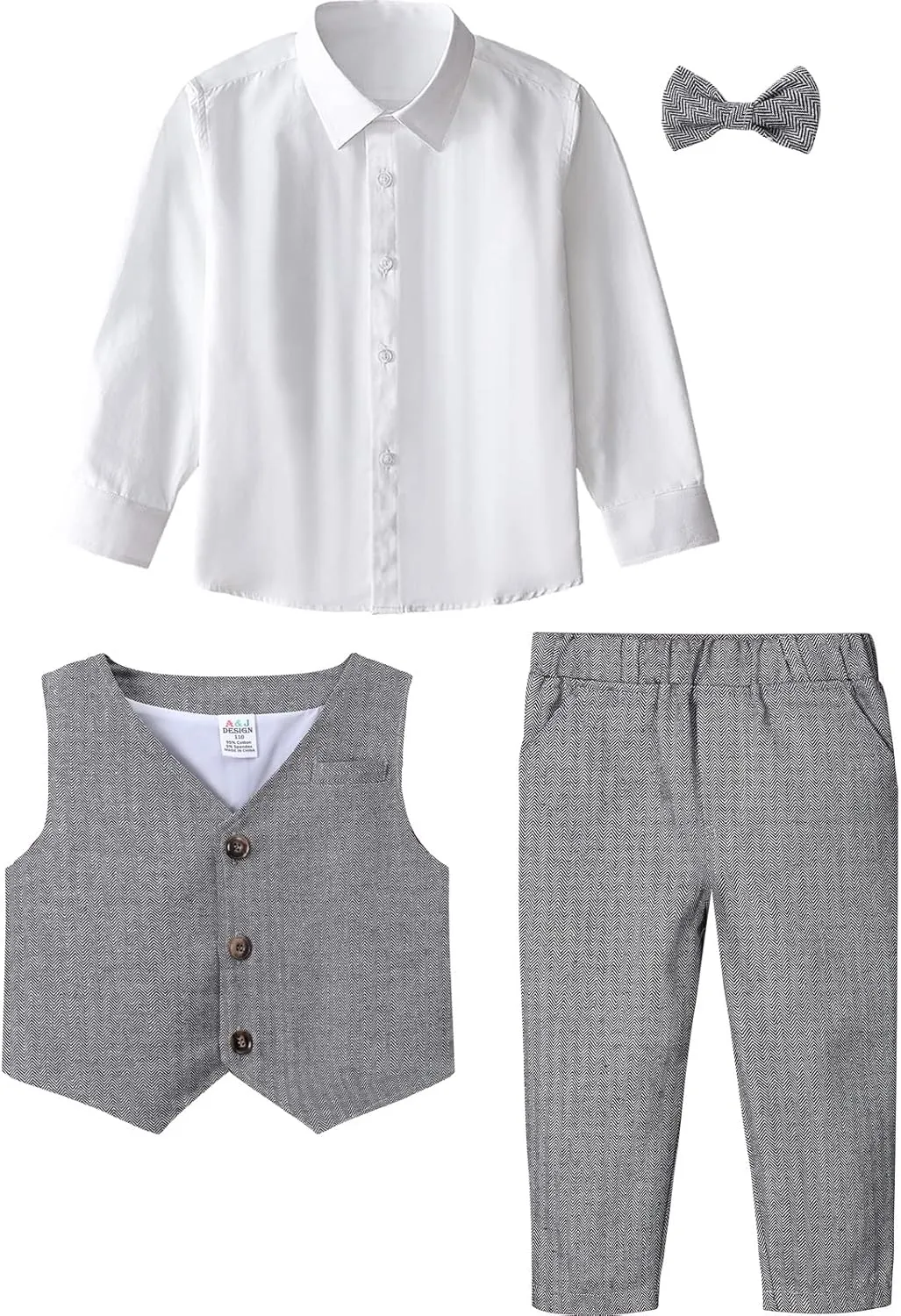 A&J DESIGN 4pcs Baby & Toddler Suit, 12 Months - 5T, Shirt & Pants & Vest & Bow Tie