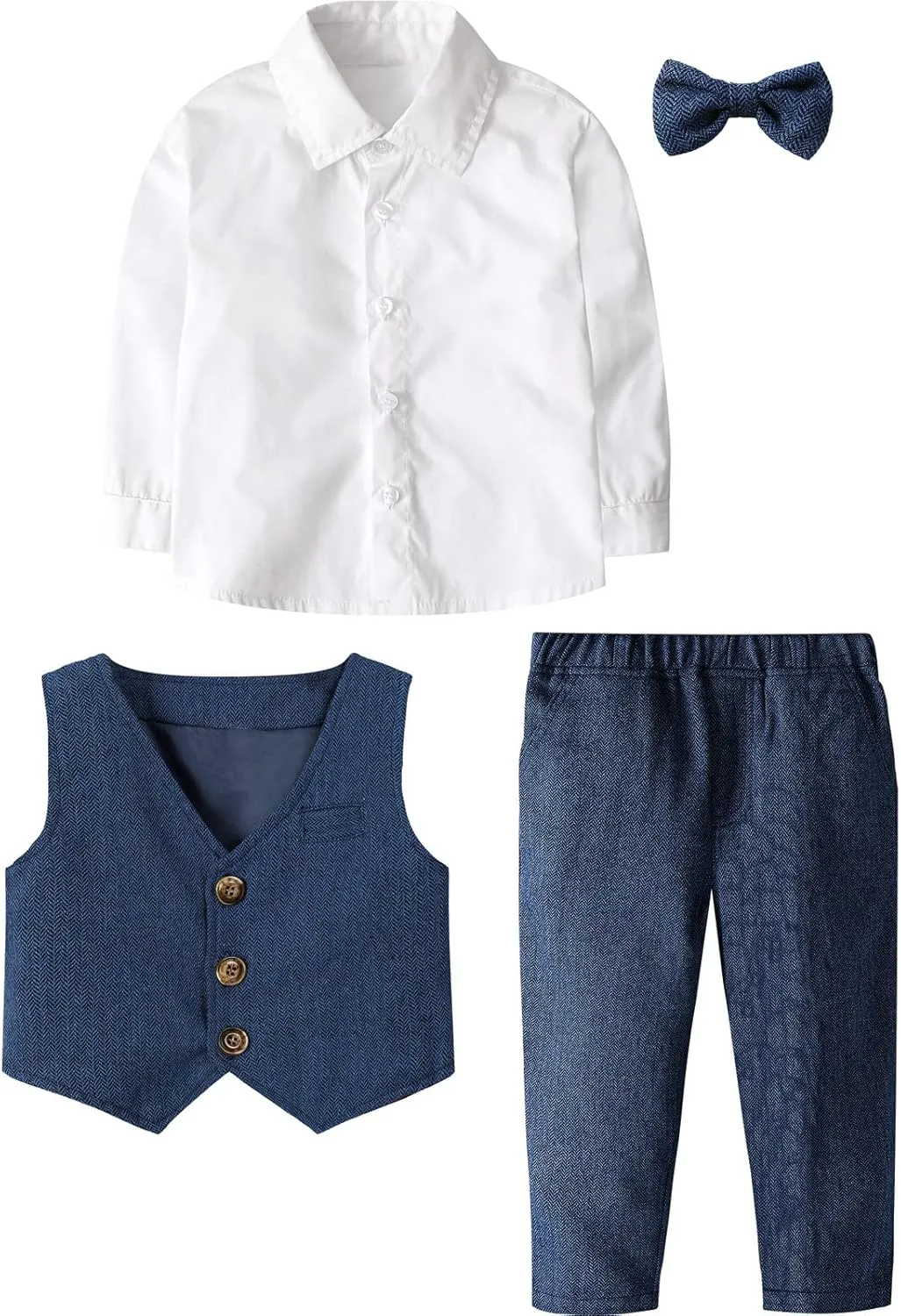 A&J DESIGN 4pcs Baby & Toddler Suit, 12 Months - 5T, Shirt & Pants & Vest & Bow Tie