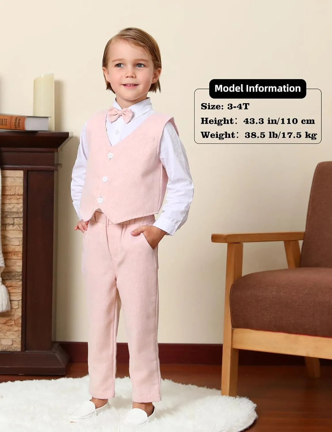A&J DESIGN 4pcs Baby & Toddler Suit, 12 Months - 5T, Shirt & Pants & Vest & Bow Tie