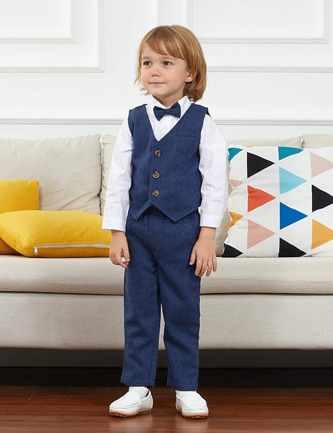 A&J DESIGN 4pcs Baby & Toddler Suit, 12 Months - 5T, Shirt & Pants & Vest & Bow Tie