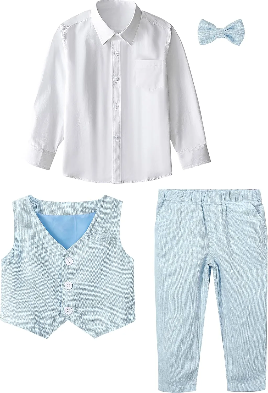 A&J DESIGN 4pcs Baby & Toddler Suit, 12 Months - 5T, Shirt & Pants & Vest & Bow Tie
