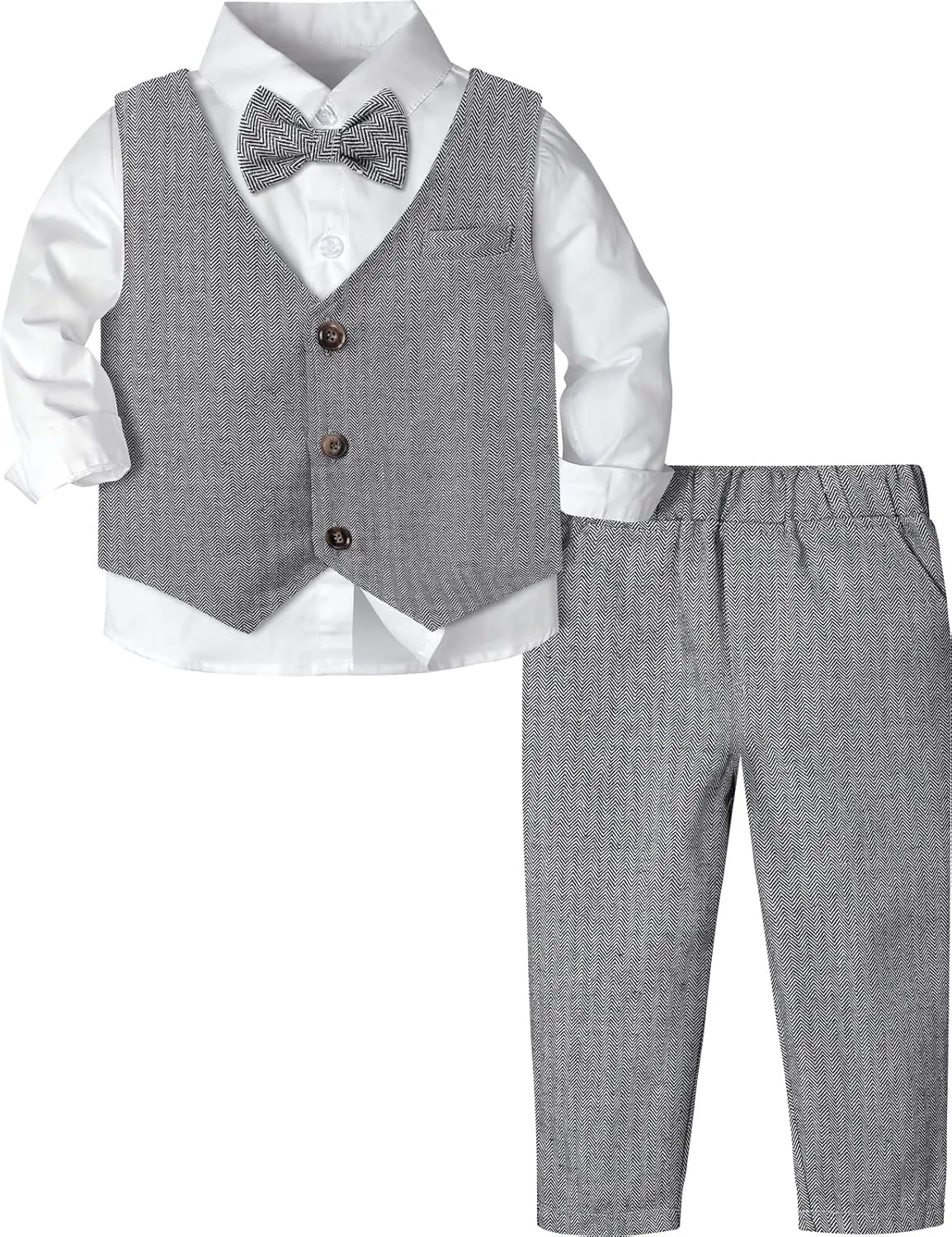 A&J DESIGN 4pcs Baby & Toddler Suit, 12 Months - 5T, Shirt & Pants & Vest & Bow Tie