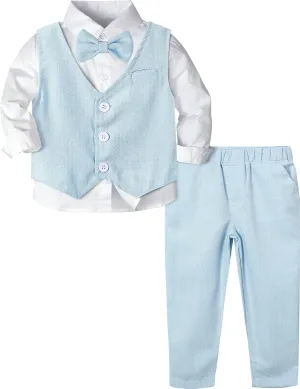 A&J DESIGN 4pcs Baby & Toddler Suit, 12 Months - 5T, Shirt & Pants & Vest & Bow Tie