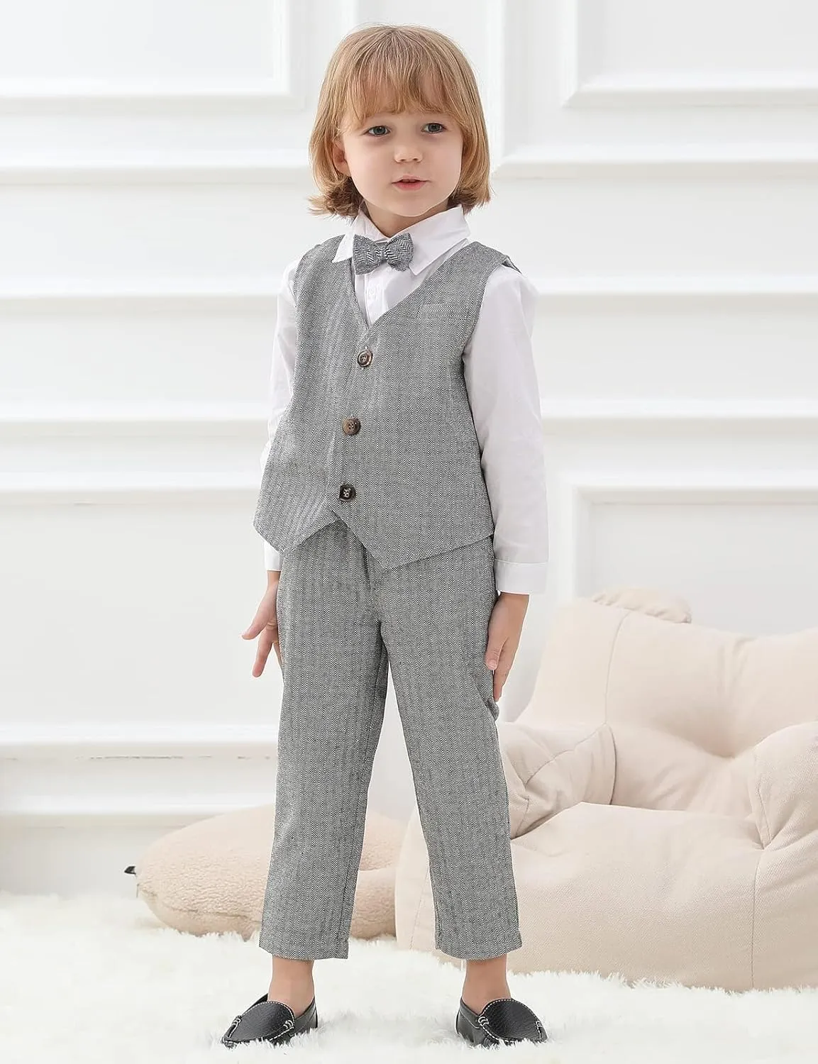 A&J DESIGN 4pcs Baby & Toddler Suit, 12 Months - 5T, Shirt & Pants & Vest & Bow Tie
