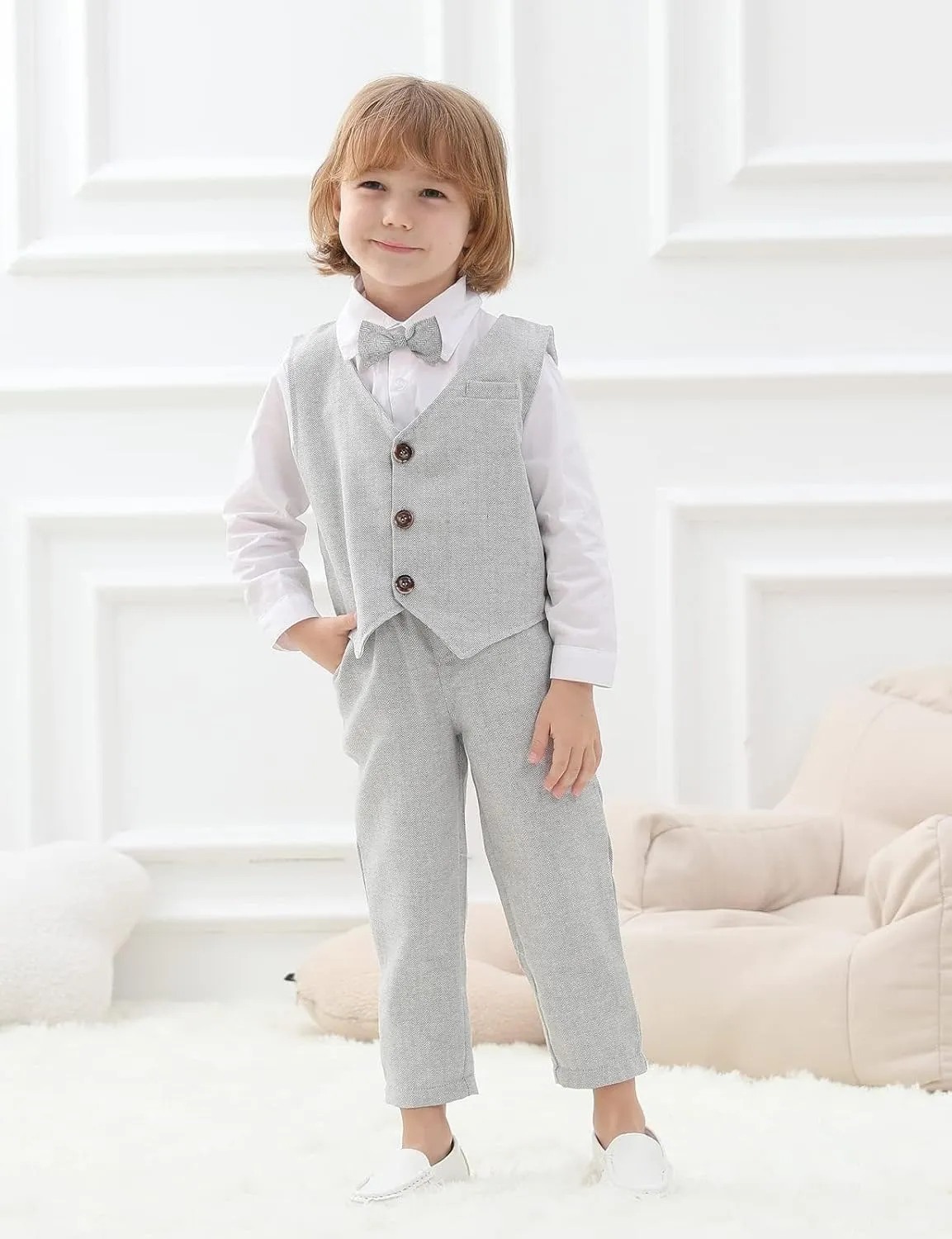 A&J DESIGN 4pcs Baby & Toddler Suit, 12 Months - 5T, Shirt & Pants & Vest & Bow Tie