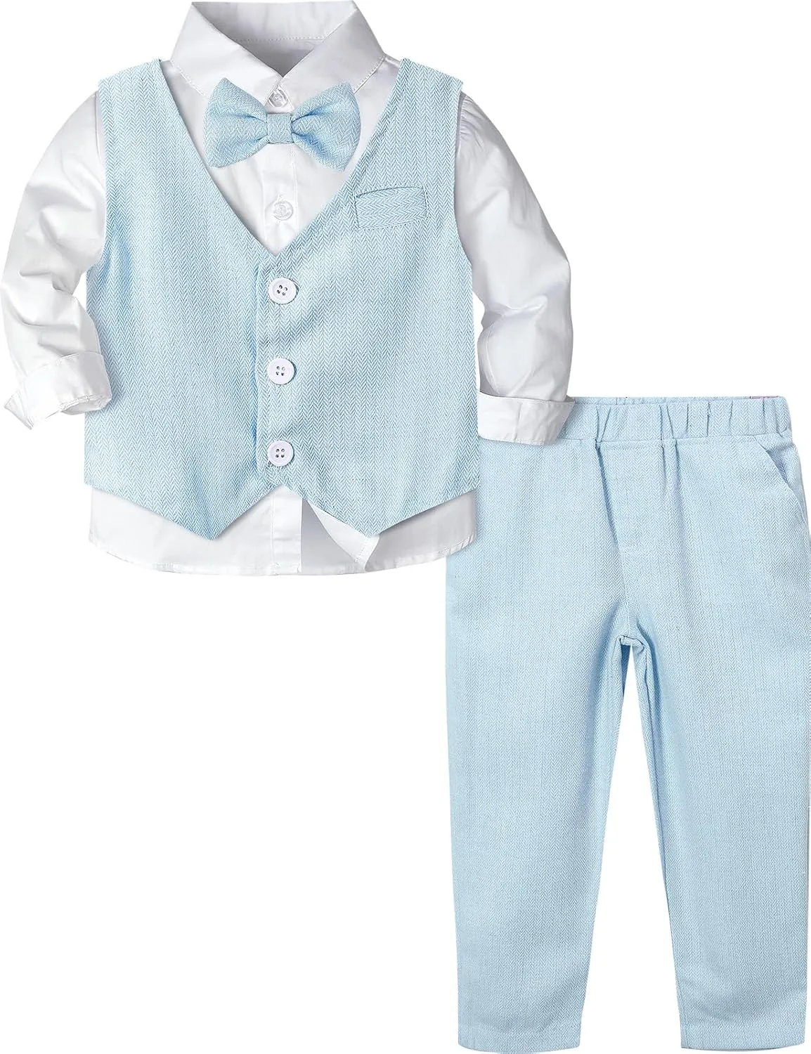 A&J DESIGN 4pcs Baby & Toddler Suit, 12 Months - 5T, Shirt & Pants & Vest & Bow Tie