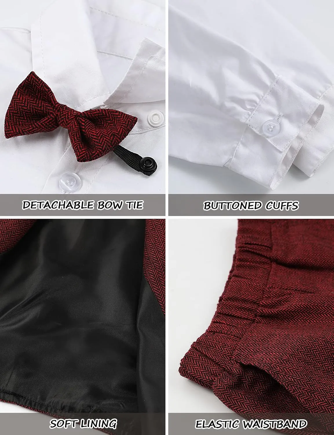 A&J DESIGN 4pcs Baby & Toddler Suit, 12 Months - 5T, Shirt & Pants & Vest & Bow Tie