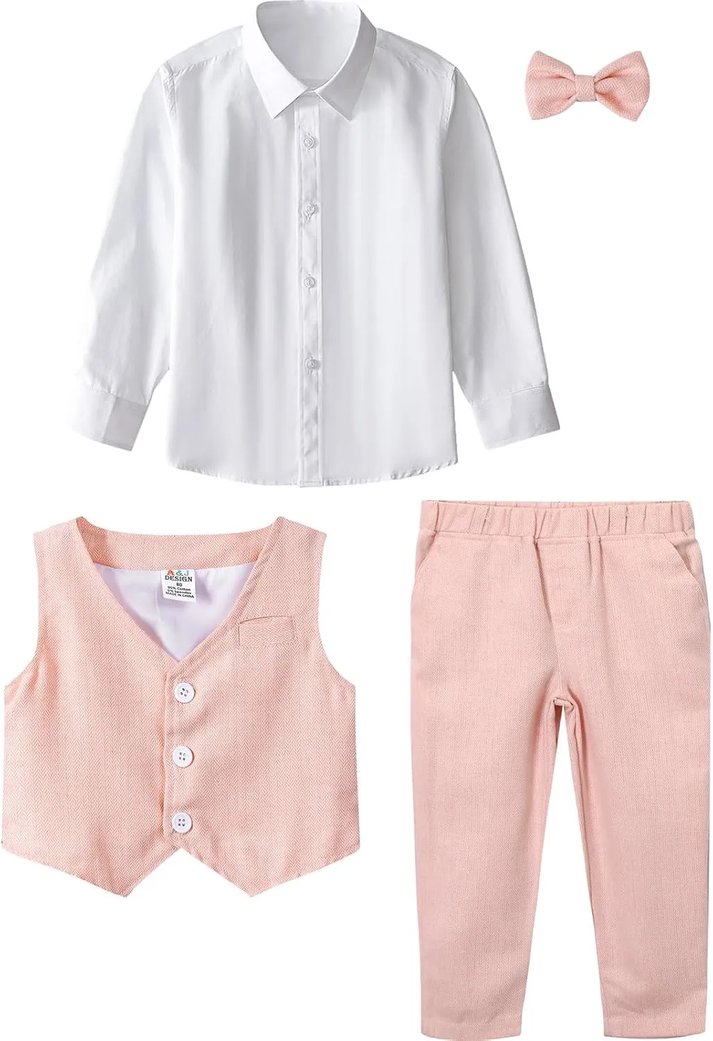 A&J DESIGN 4pcs Baby & Toddler Suit, 12 Months - 5T, Shirt & Pants & Vest & Bow Tie