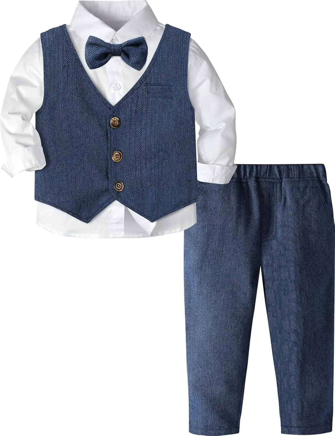 A&J DESIGN 4pcs Baby & Toddler Suit, 12 Months - 5T, Shirt & Pants & Vest & Bow Tie