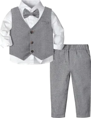 A&J DESIGN 4pcs Baby & Toddler Suit, 12 Months - 5T, Shirt & Pants & Vest & Bow Tie