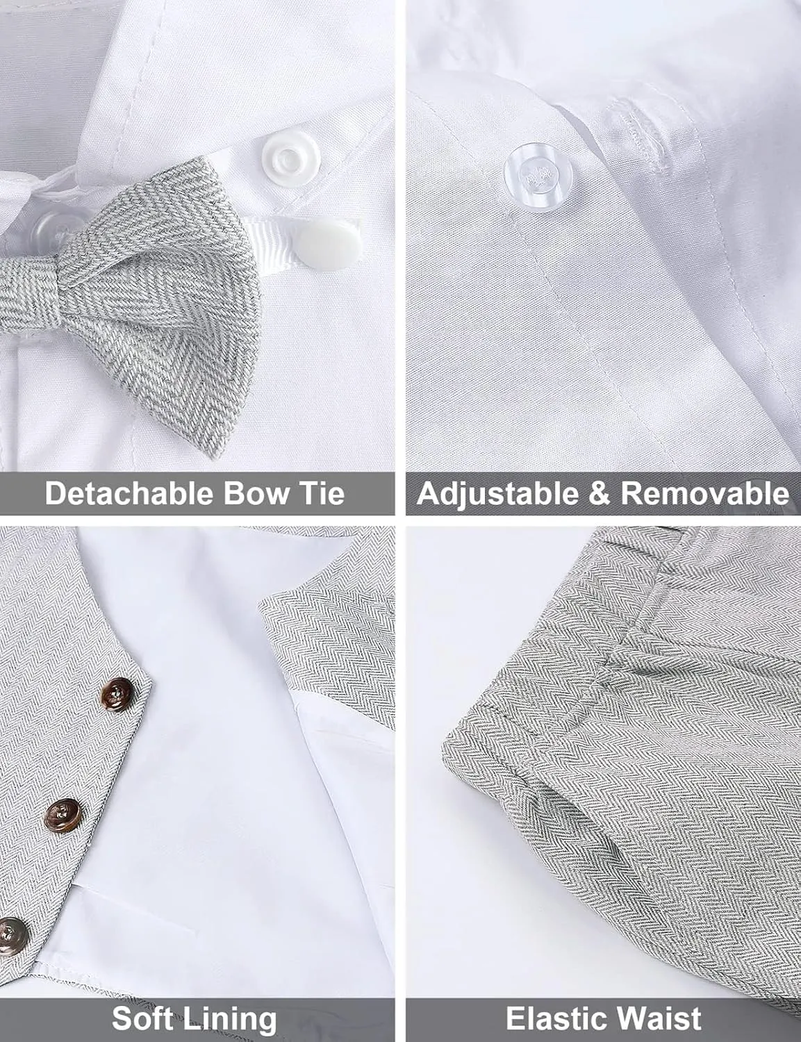 A&J DESIGN 4pcs Baby & Toddler Suit, 12 Months - 5T, Shirt & Pants & Vest & Bow Tie