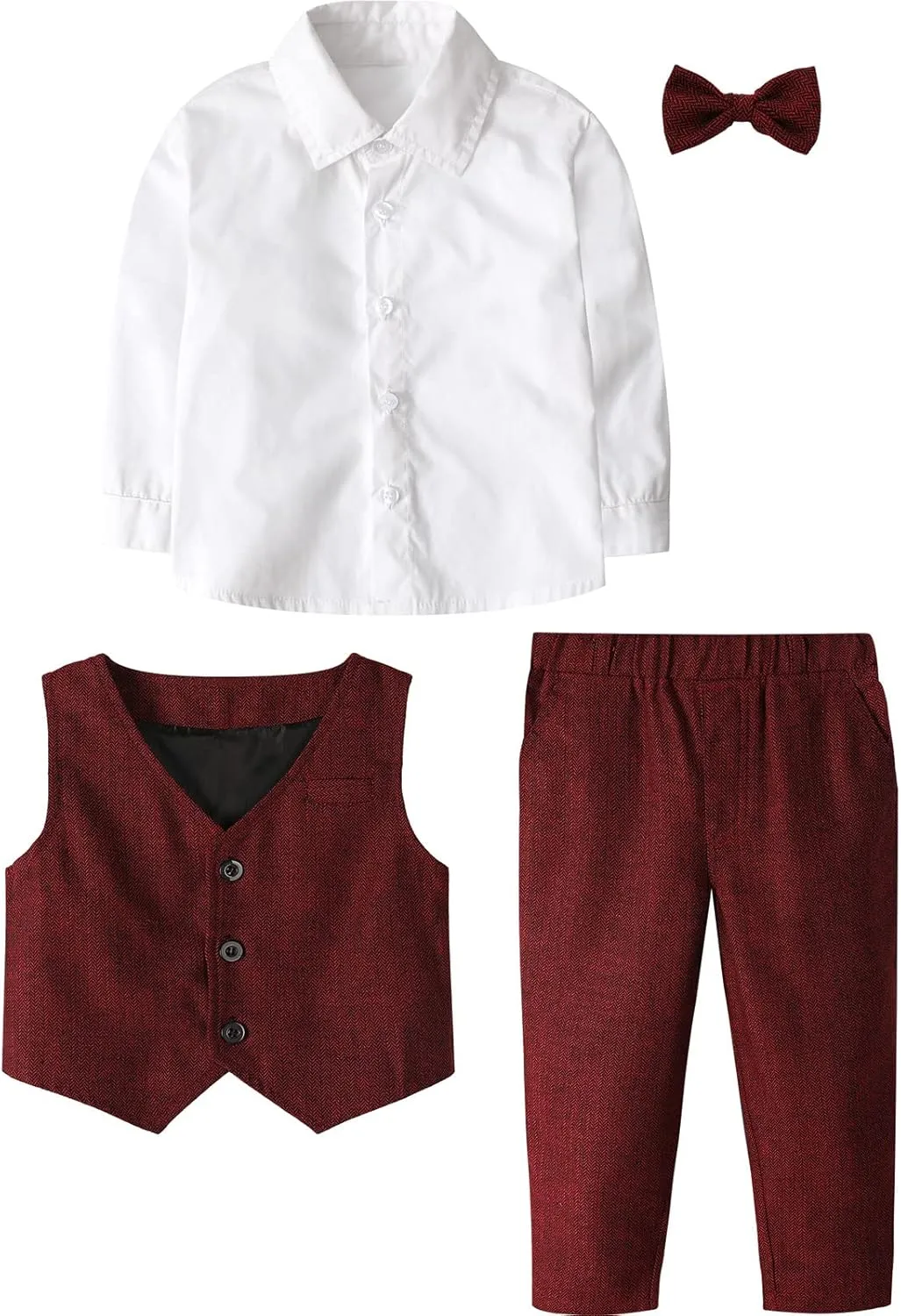 A&J DESIGN 4pcs Baby & Toddler Suit, 12 Months - 5T, Shirt & Pants & Vest & Bow Tie