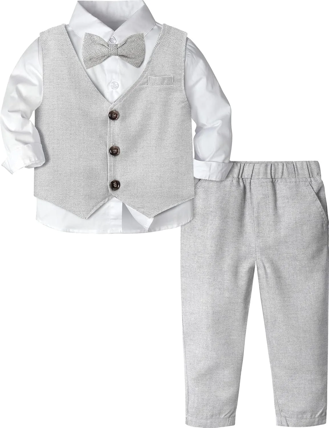 A&J DESIGN 4pcs Baby & Toddler Suit, 12 Months - 5T, Shirt & Pants & Vest & Bow Tie