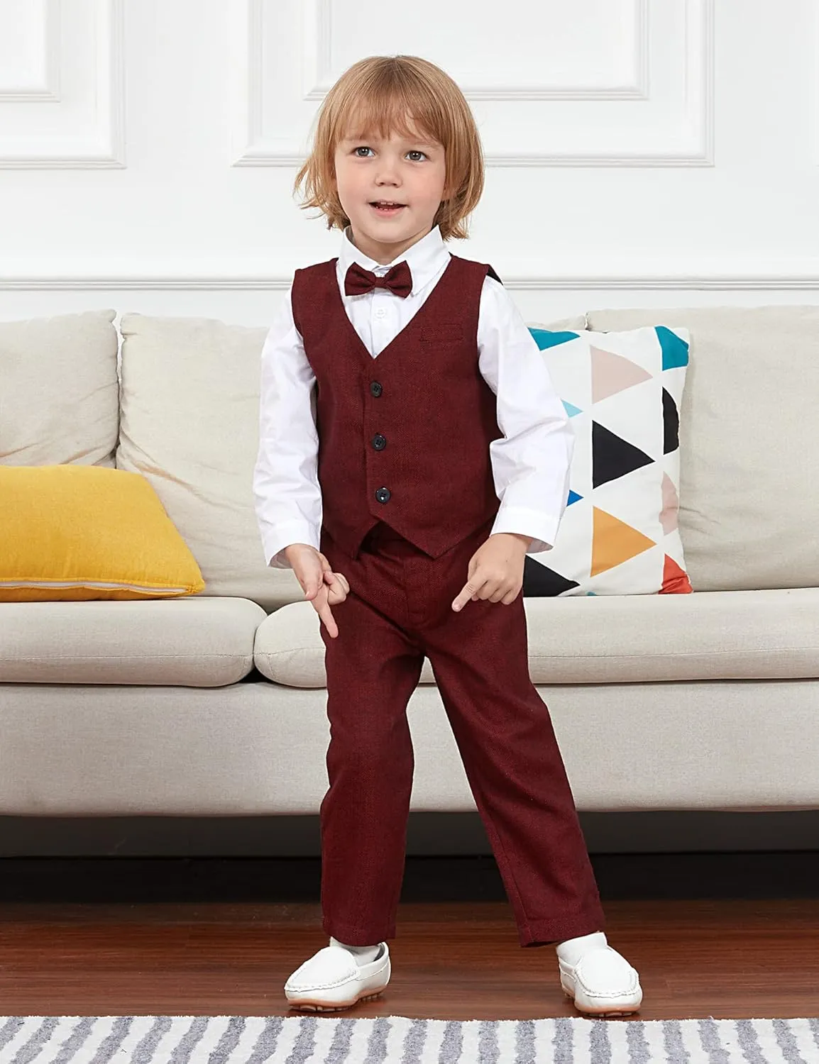 A&J DESIGN 4pcs Baby & Toddler Suit, 12 Months - 5T, Shirt & Pants & Vest & Bow Tie