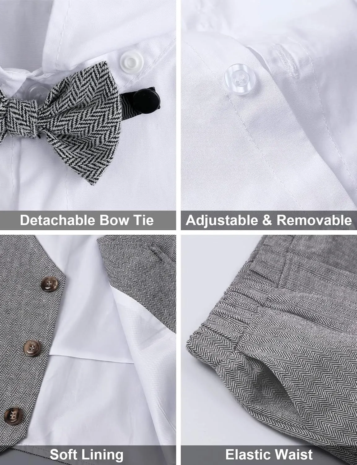 A&J DESIGN 4pcs Baby & Toddler Suit, 12 Months - 5T, Shirt & Pants & Vest & Bow Tie