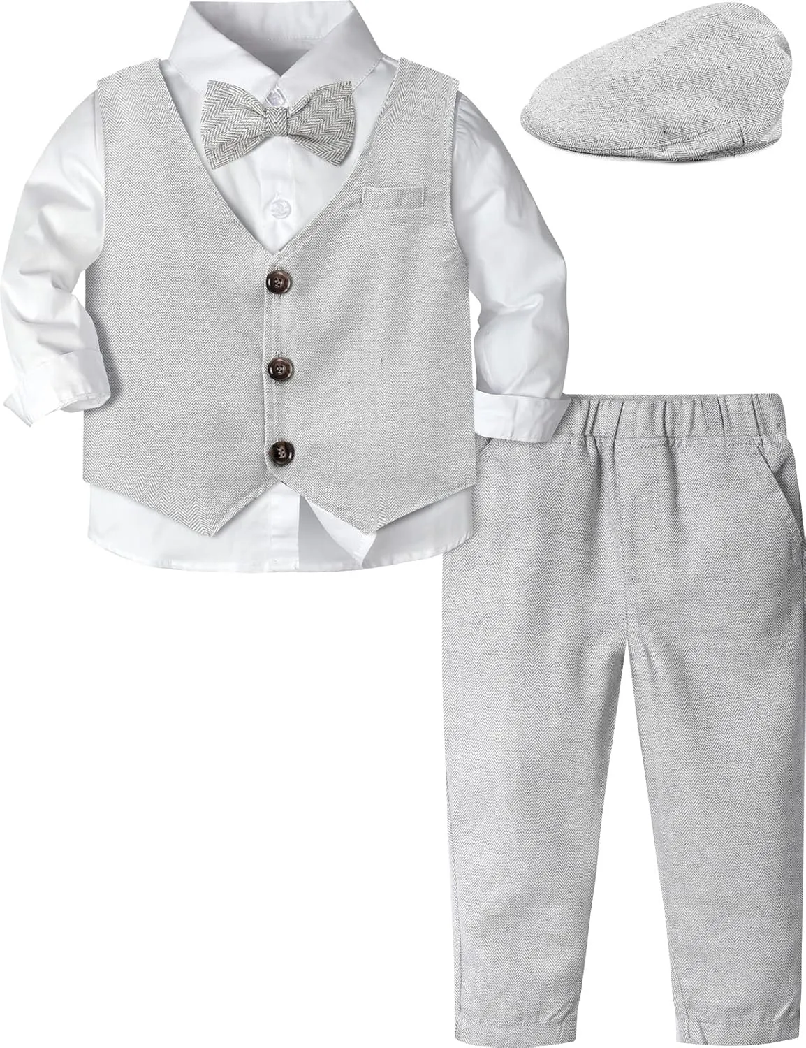 A&J DESIGN 5pcs Baby & Toddler Suit, 12 Months - 5T, Shirt & Pants & Vest & Bow Tie & Driver Cap