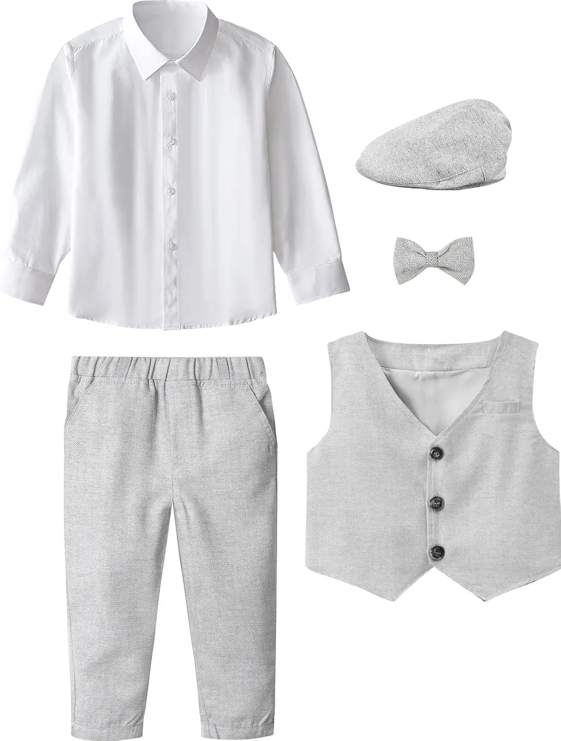 A&J DESIGN 5pcs Baby & Toddler Suit, 12 Months - 5T, Shirt & Pants & Vest & Bow Tie & Driver Cap