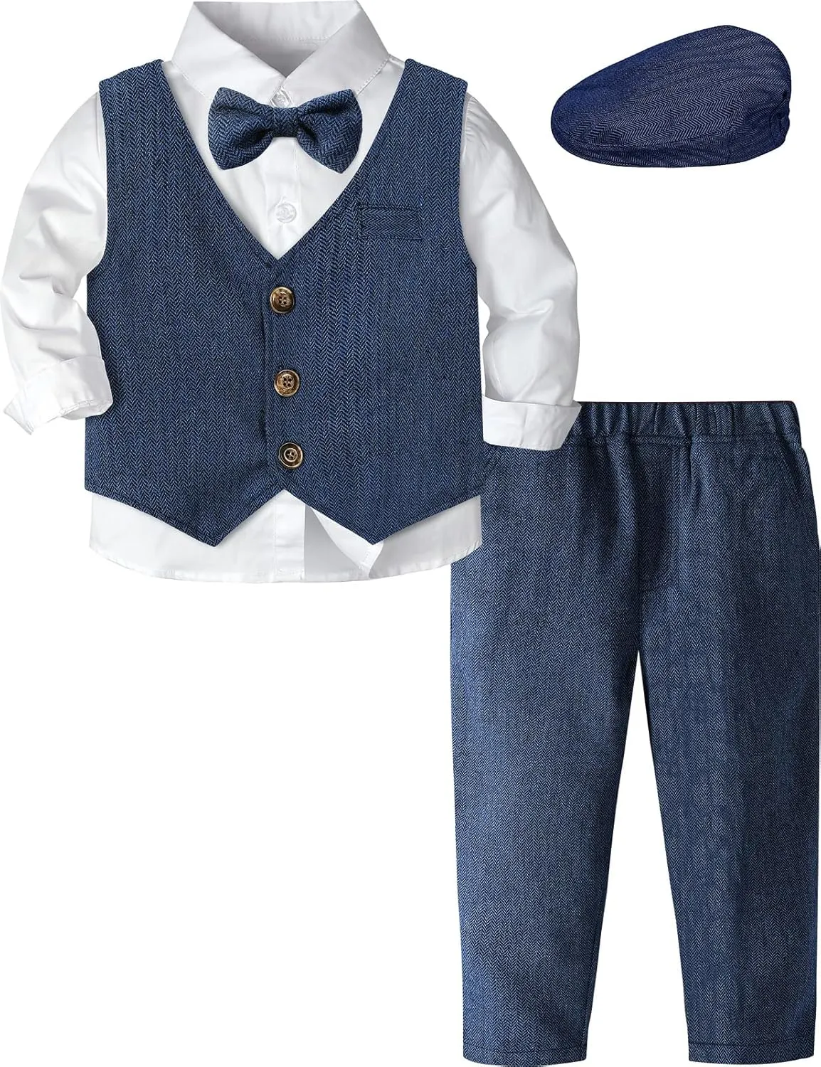 A&J DESIGN 5pcs Baby & Toddler Suit, 12 Months - 5T, Shirt & Pants & Vest & Bow Tie & Driver Cap