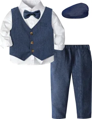 A&J DESIGN 5pcs Baby & Toddler Suit, 12 Months - 5T, Shirt & Pants & Vest & Bow Tie & Driver Cap