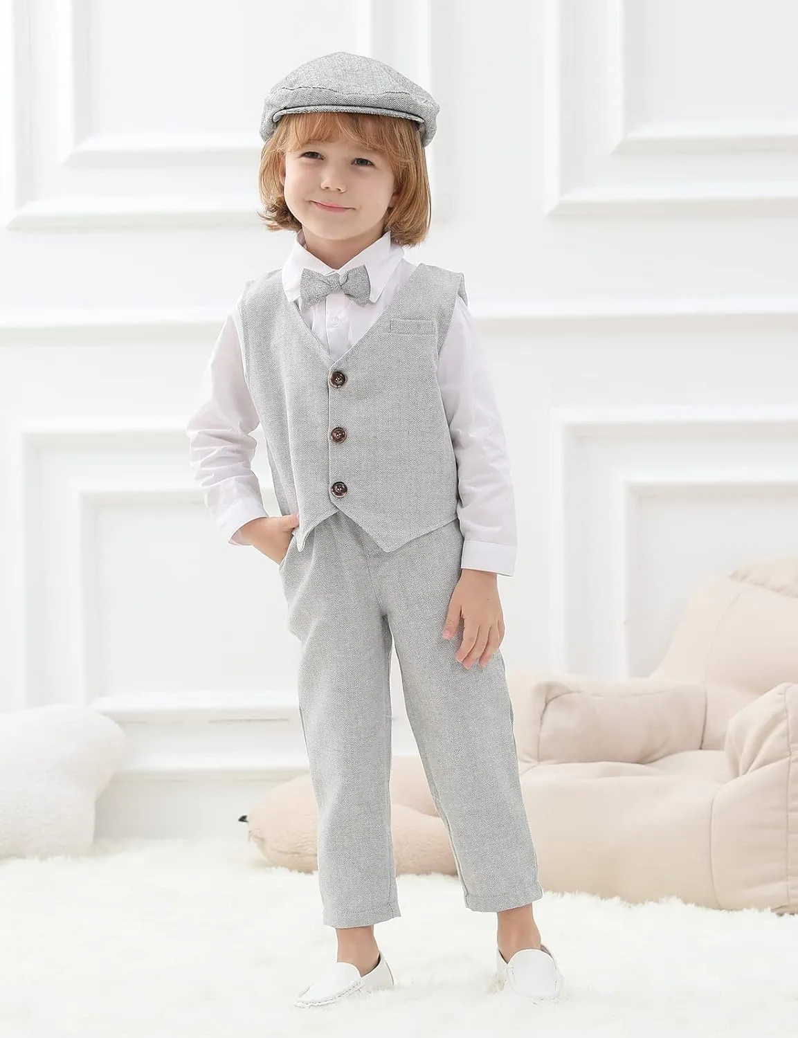 A&J DESIGN 5pcs Baby & Toddler Suit, 12 Months - 5T, Shirt & Pants & Vest & Bow Tie & Driver Cap