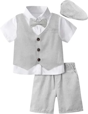 A&J DESIGN 5pcs Baby & Toddler Suit, 12 Months - 6 Years, Shirt & Shorts & Vest & Bow Tie