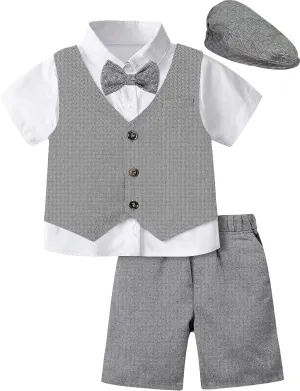 A&J DESIGN 5pcs Baby & Toddler Suit, 12 Months - 6 Years, Shirt & Shorts & Vest & Bow Tie