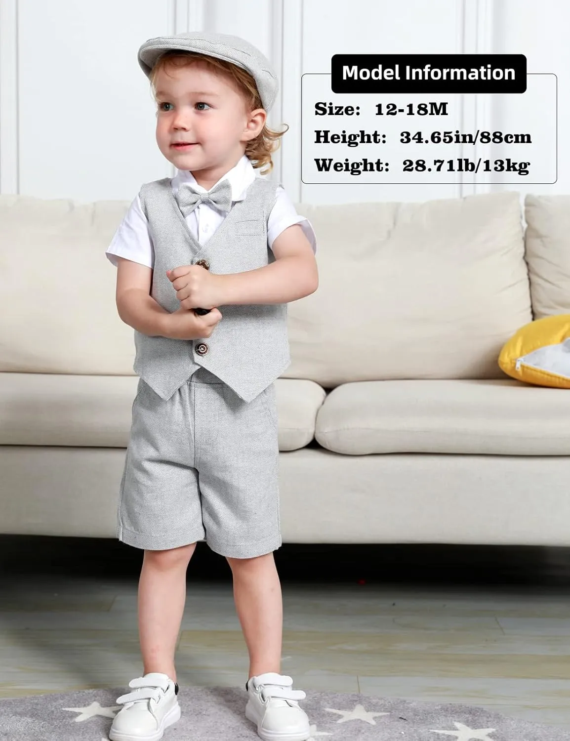 A&J DESIGN 5pcs Baby & Toddler Suit, 12 Months - 6 Years, Shirt & Shorts & Vest & Bow Tie