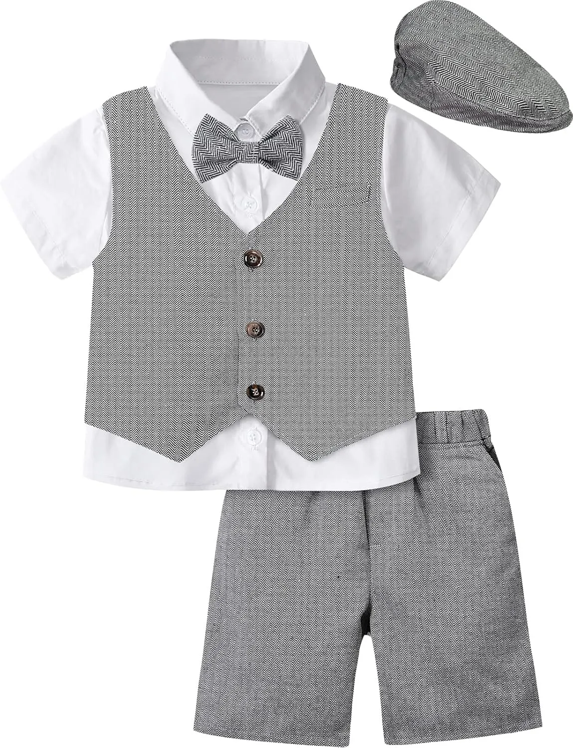 A&J DESIGN 5pcs Baby & Toddler Suit, 12 Months - 6 Years, Shirt & Shorts & Vest & Bow Tie