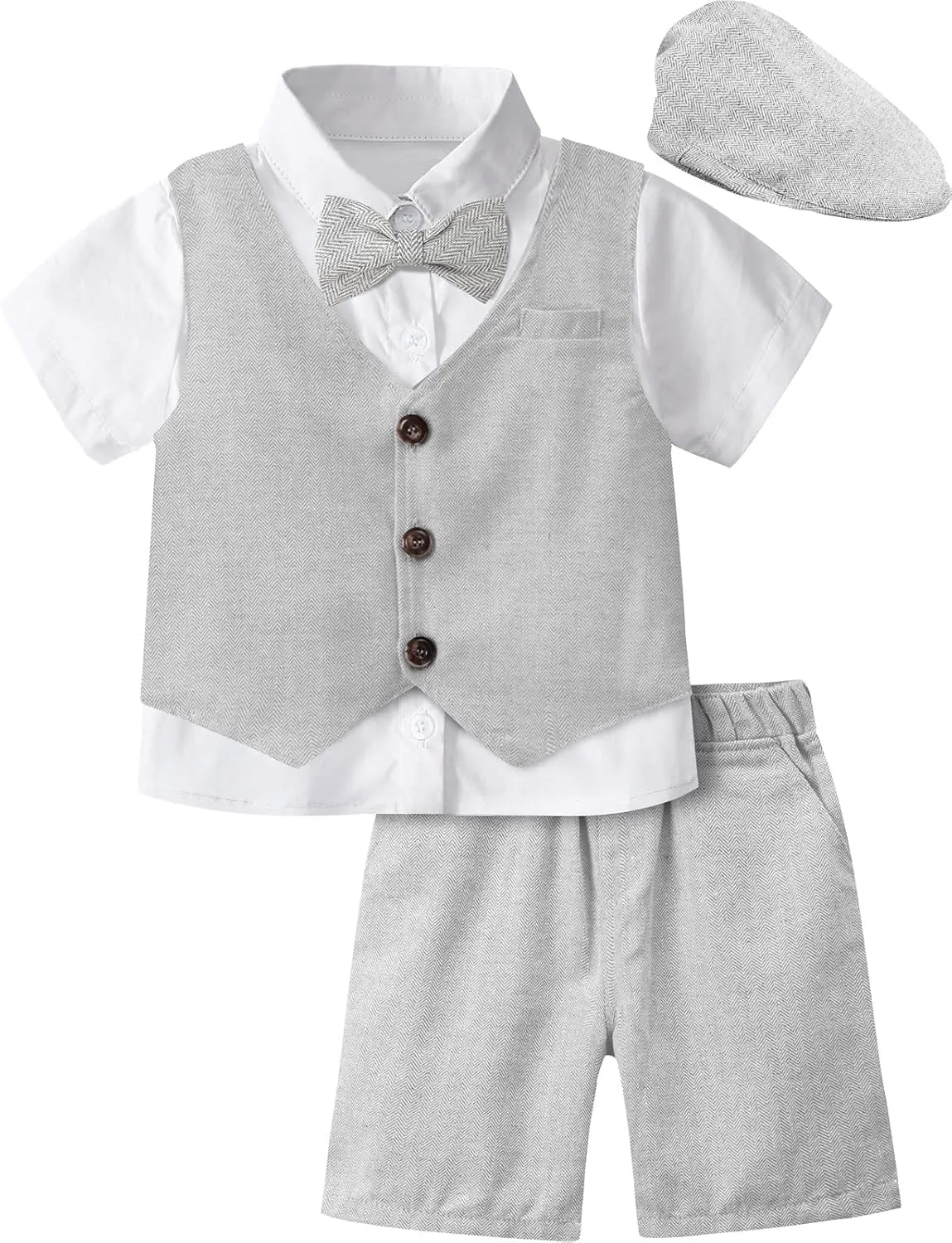 A&J DESIGN 5pcs Baby & Toddler Suit, 12 Months - 6 Years, Shirt & Shorts & Vest & Bow Tie