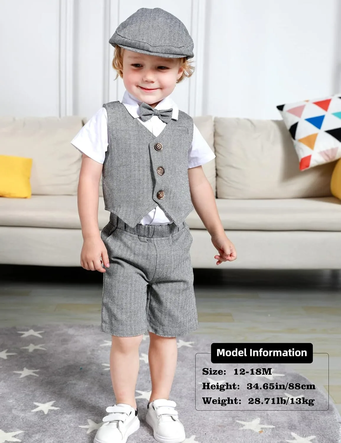 A&J DESIGN 5pcs Baby & Toddler Suit, 12 Months - 6 Years, Shirt & Shorts & Vest & Bow Tie