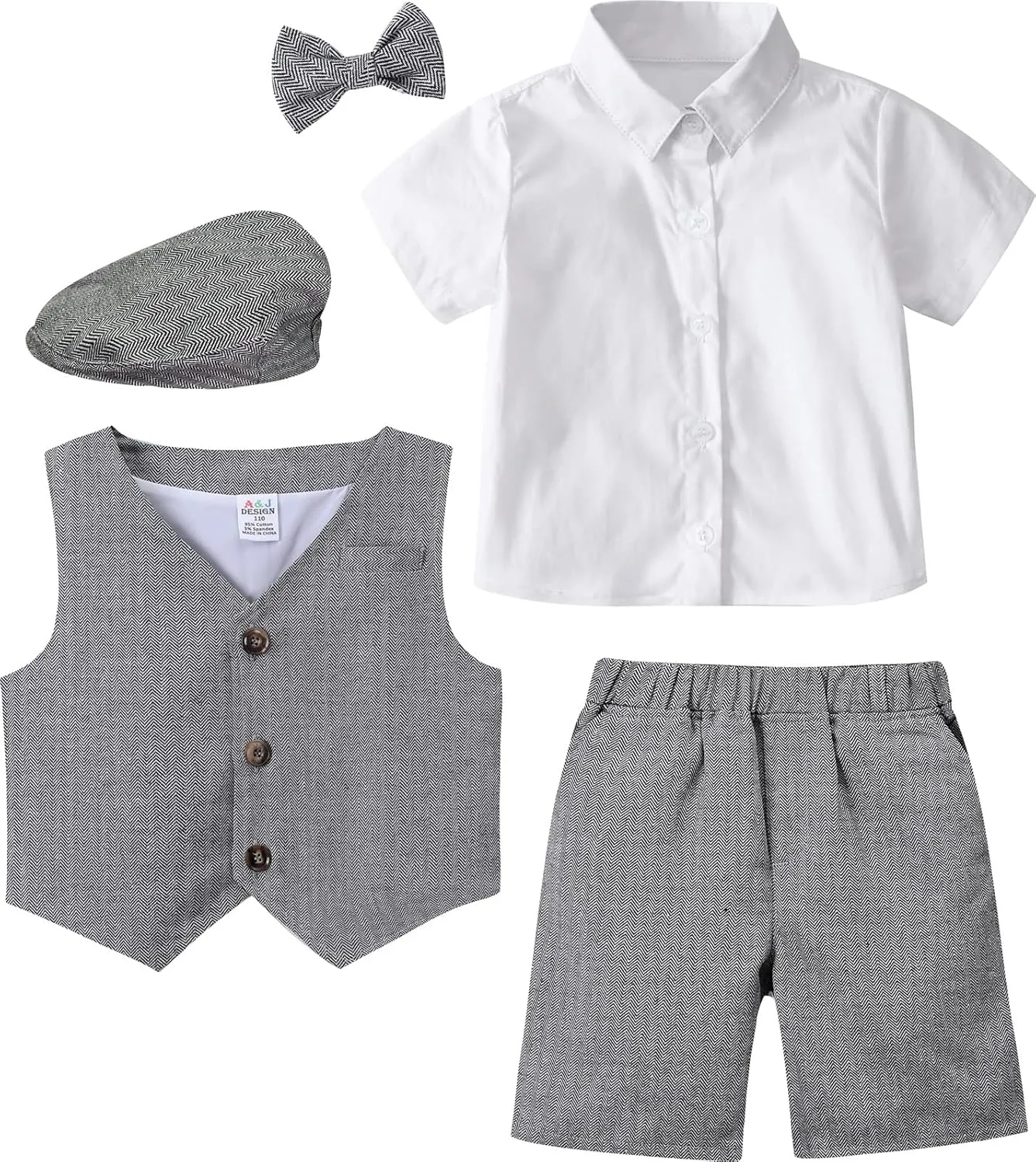 A&J DESIGN 5pcs Baby & Toddler Suit, 12 Months - 6 Years, Shirt & Shorts & Vest & Bow Tie