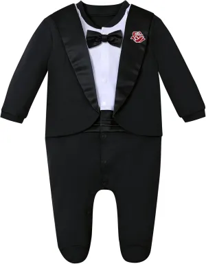 A&J DESIGN Baby Boy Tuxedo Gentleman Footie One-piece Romper with Bow Tie Newborn-9 Months
