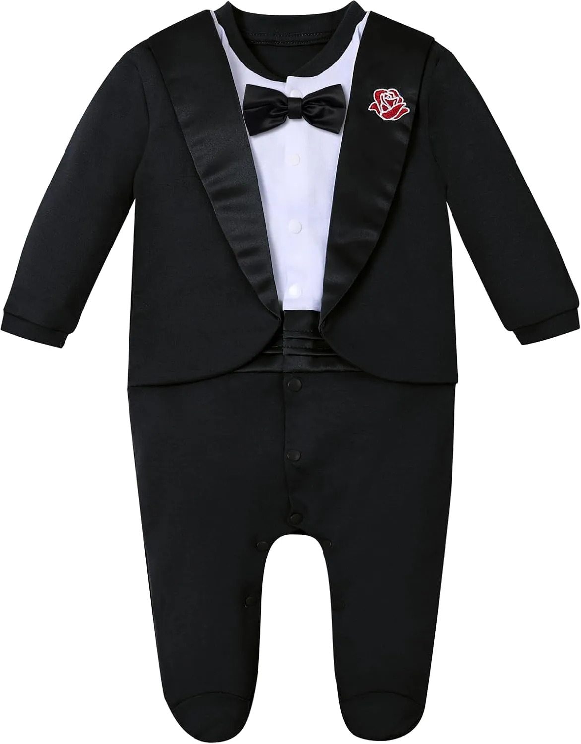 A&J DESIGN Baby Boy Tuxedo Gentleman Footie One-piece Romper with Bow Tie Newborn-9 Months