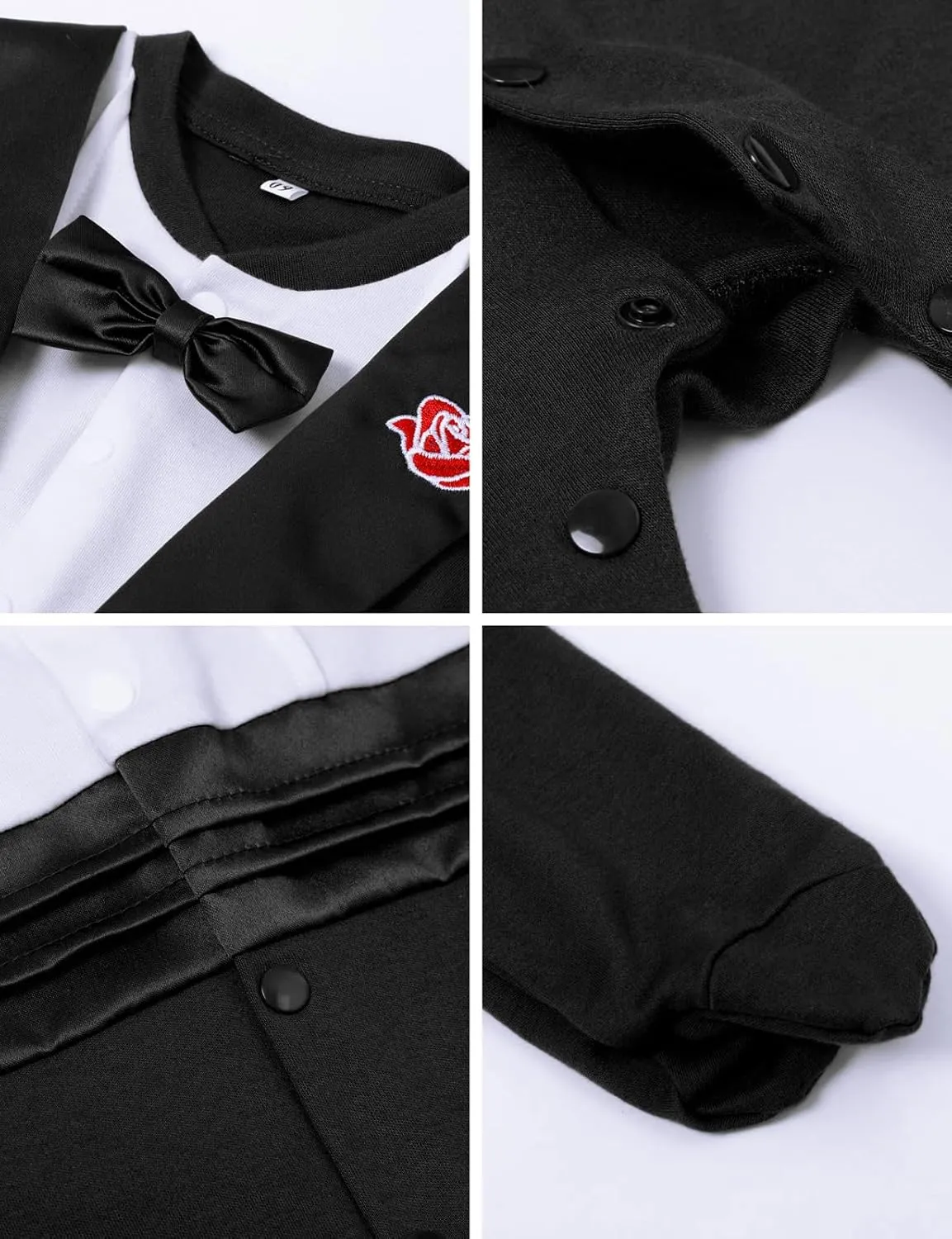 A&J DESIGN Baby Boy Tuxedo Gentleman Footie One-piece Romper with Bow Tie Newborn-9 Months