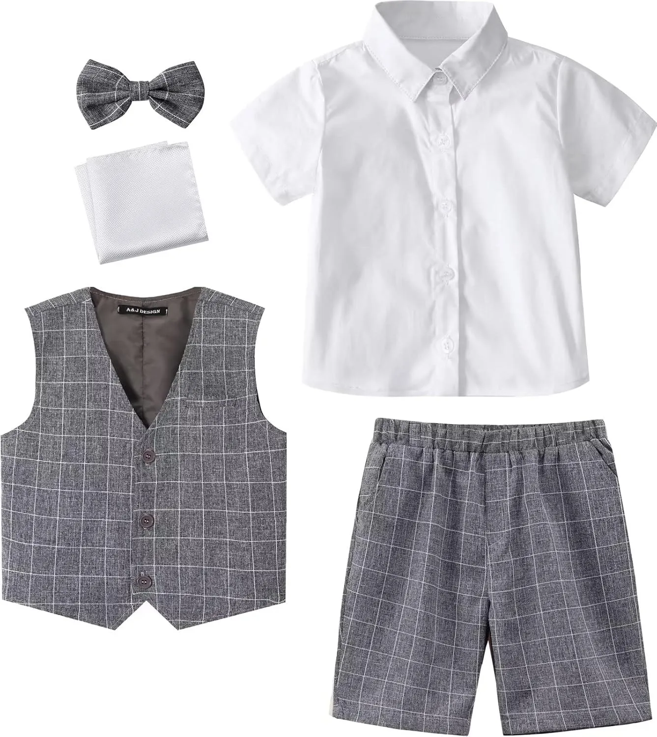 A&J DESIGN Boys' 3-Piece Suits Set Vest & Pocket Square & Shorts & Bow Tie (4-11 Years)