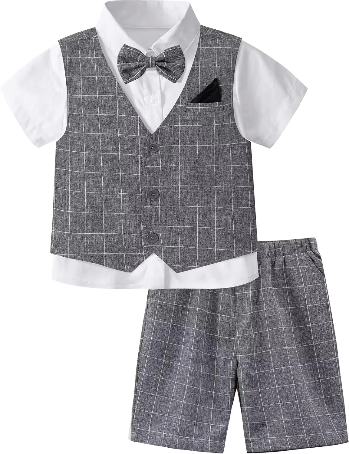 A&J DESIGN Boys' 3-Piece Suits Set Vest & Pocket Square & Shorts & Bow Tie (4-11 Years)