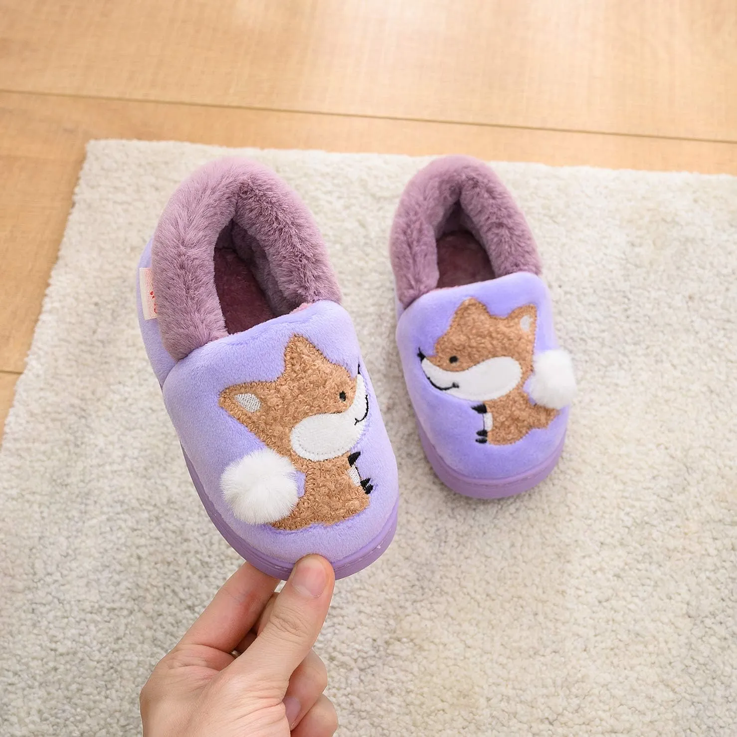Ainikas Toddler Boys Girls Slippers Fluffy Little Kids House Slippers Warm Fur Cute Animal Home Slipper