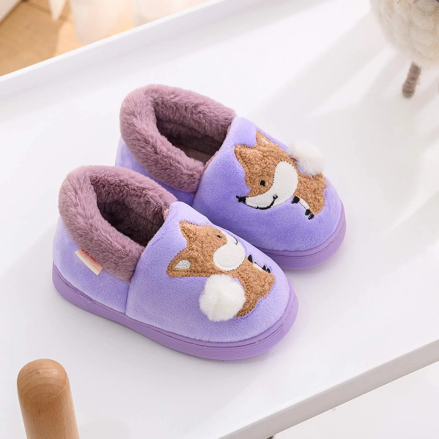 Ainikas Toddler Boys Girls Slippers Fluffy Little Kids House Slippers Warm Fur Cute Animal Home Slipper