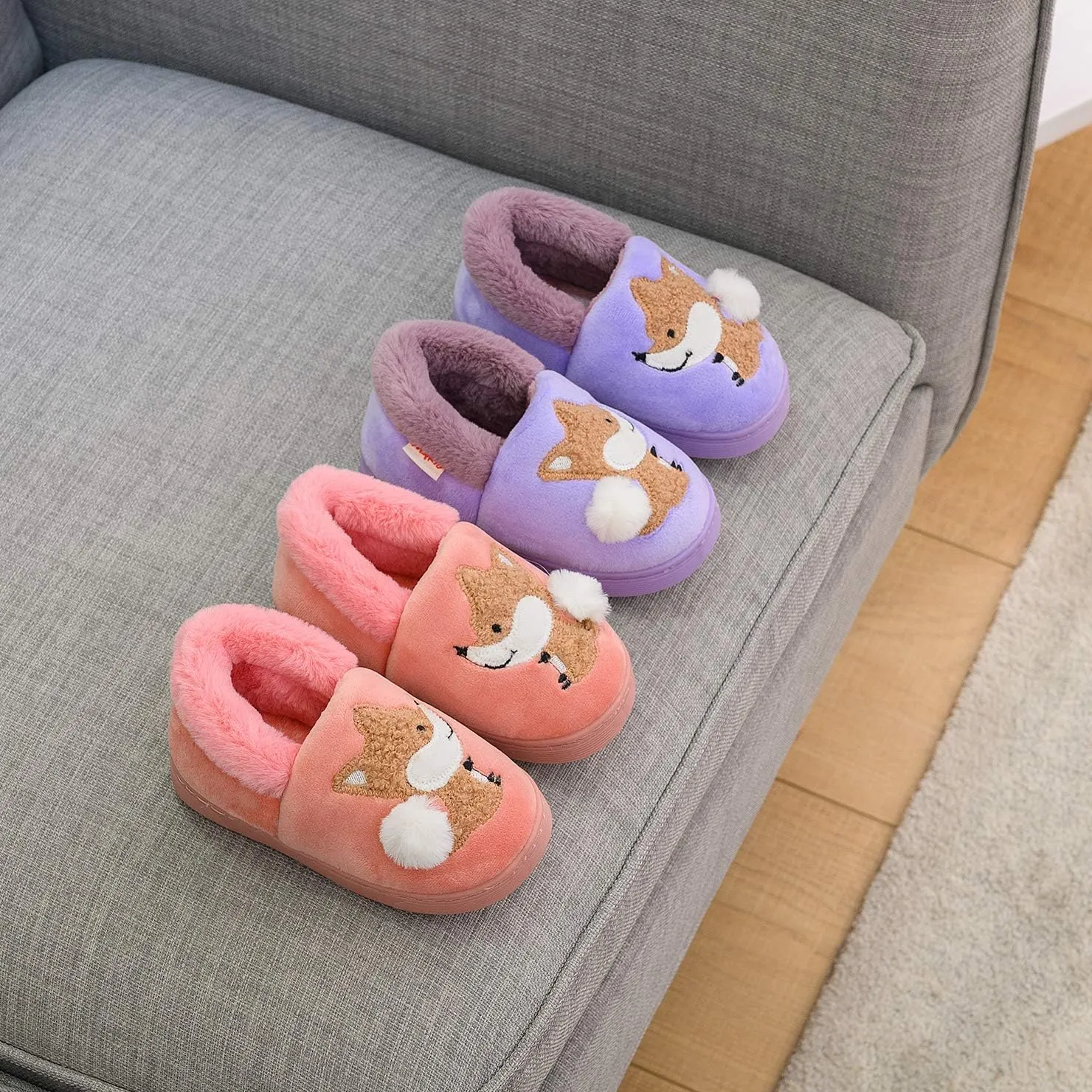 Ainikas Toddler Boys Girls Slippers Fluffy Little Kids House Slippers Warm Fur Cute Animal Home Slipper