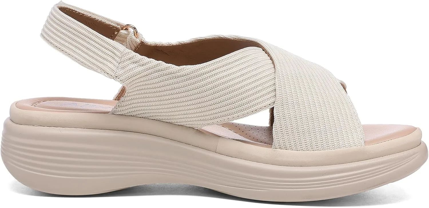 Altxic Women's Open Toe Crisscross Woven Comfy Casual Adjustable Buckle Strap Slingback Casual Walking Sport Sandals
