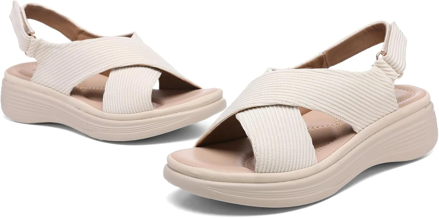 Altxic Women's Open Toe Crisscross Woven Comfy Casual Adjustable Buckle Strap Slingback Casual Walking Sport Sandals