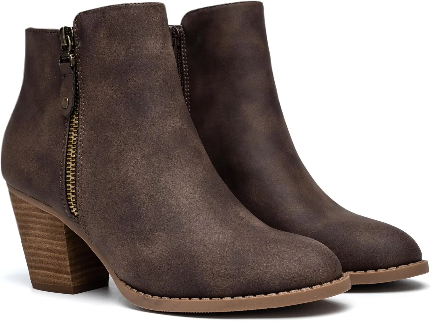 ANJOUFEMME Women's Zipper Chunky Ankle Boots, Stacked Mid Heel Dress Boots, Comfortable Short Booties