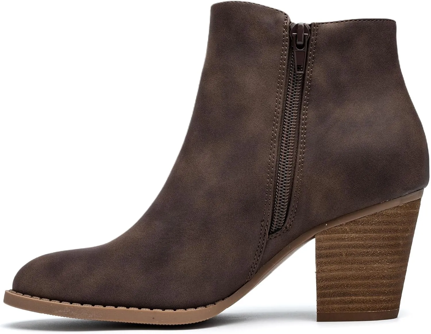 ANJOUFEMME Women's Zipper Chunky Ankle Boots, Stacked Mid Heel Dress Boots, Comfortable Short Booties
