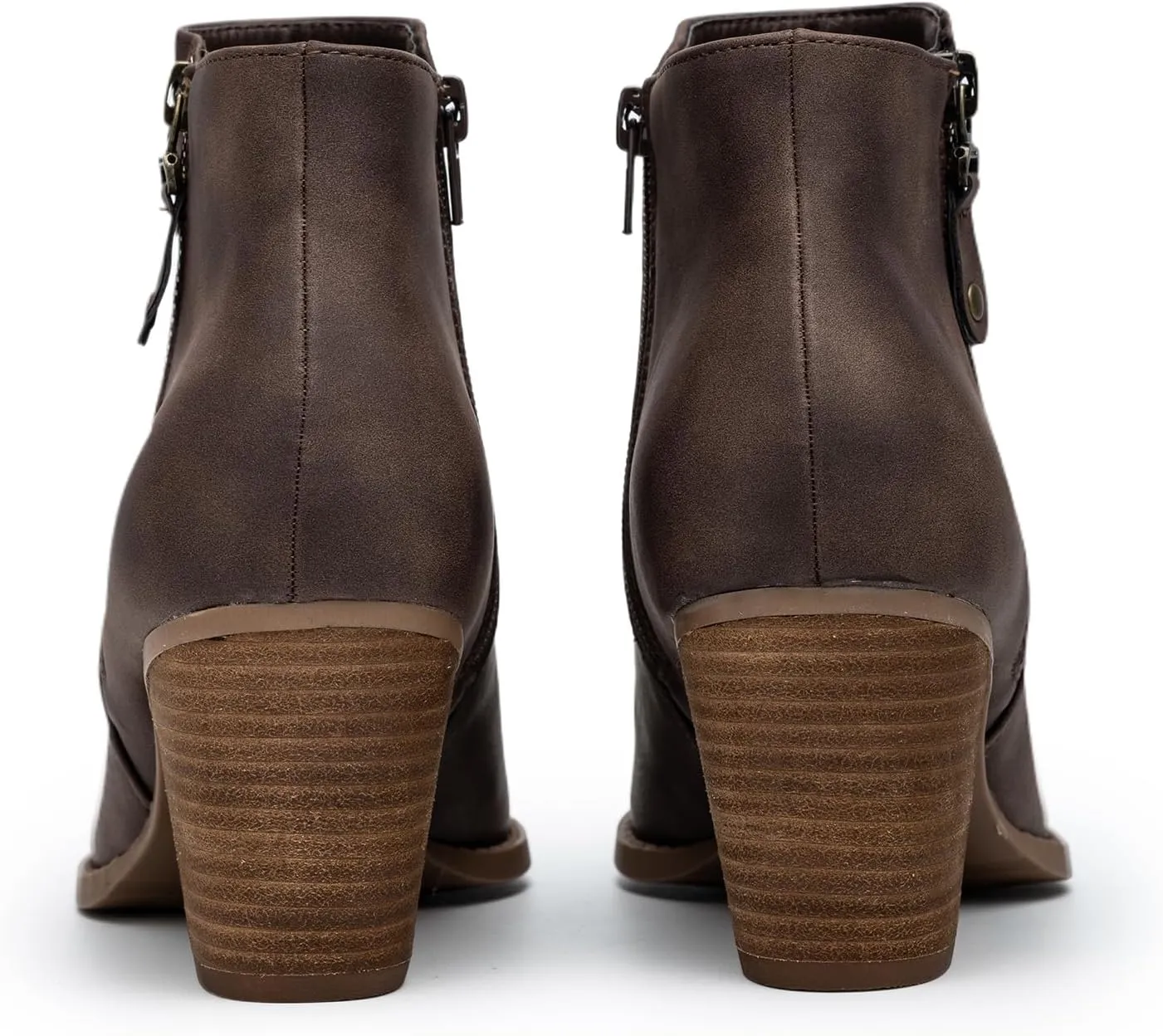 ANJOUFEMME Women's Zipper Chunky Ankle Boots, Stacked Mid Heel Dress Boots, Comfortable Short Booties