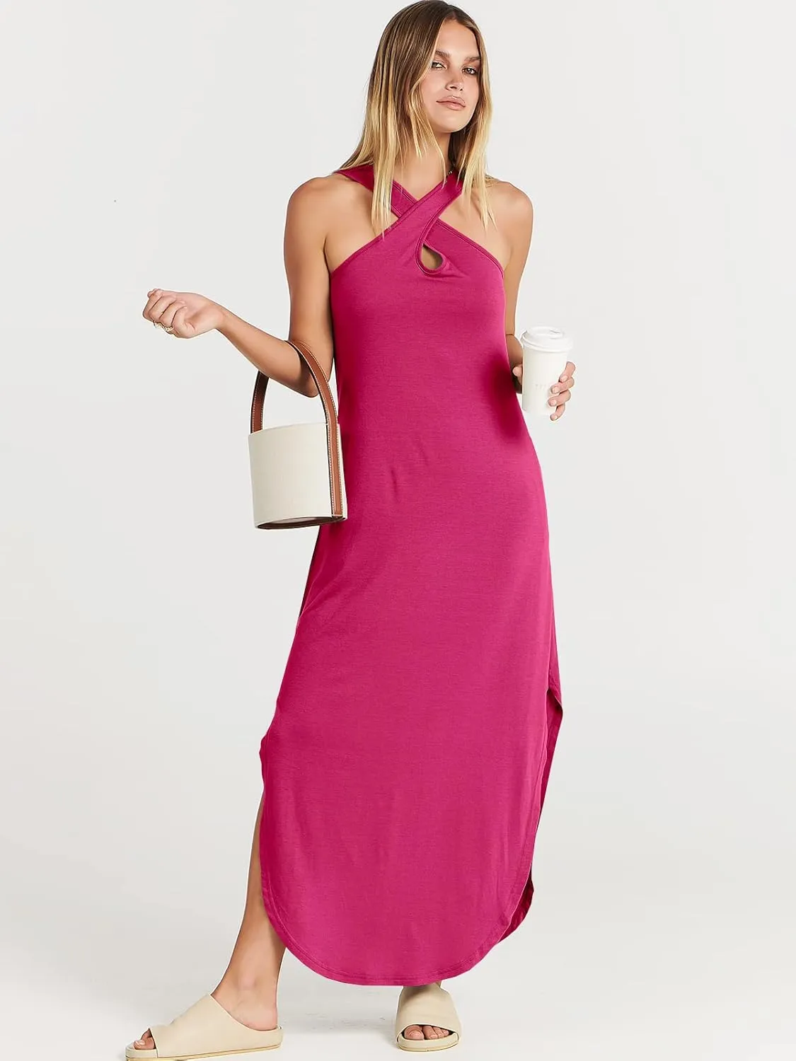 ANRABESS Women’s Casual Summer Maxi Dress Sexy Slit Side Sleeveless Loose Beach Long Sundress Vacation Outfits with Pockets