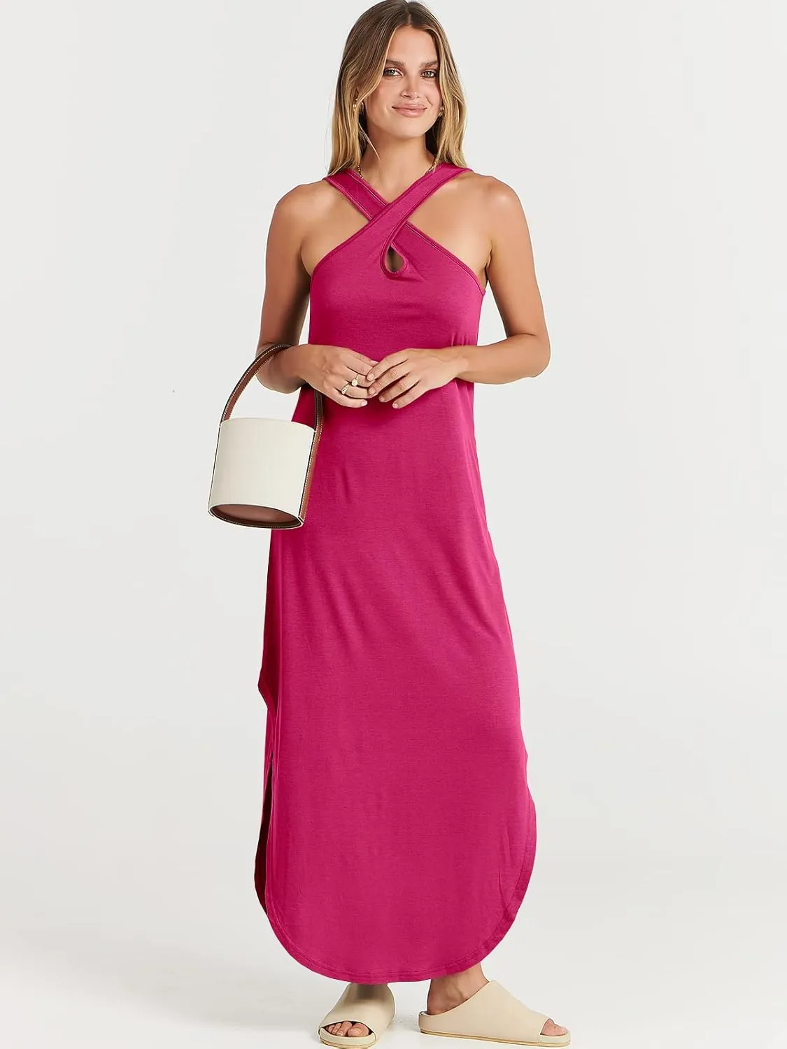 ANRABESS Women’s Casual Summer Maxi Dress Sexy Slit Side Sleeveless Loose Beach Long Sundress Vacation Outfits with Pockets