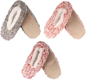 BambooMN Adult Women Soft Warm Cozy Fancy Yarn Slippers Non-Slip Lined Socks, Indoor Comfy House Travel Slippers