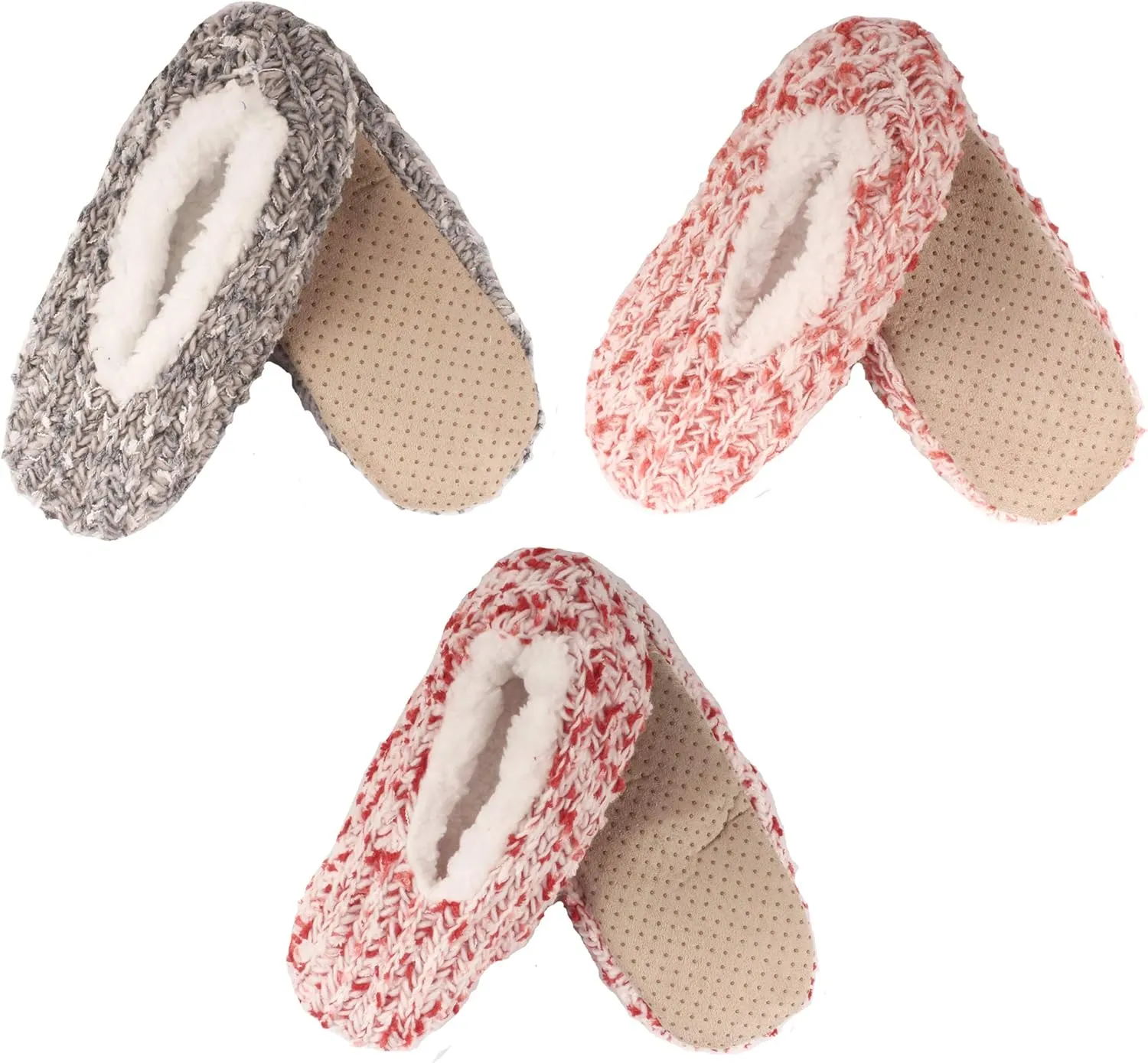 BambooMN Adult Women Soft Warm Cozy Fancy Yarn Slippers Non-Slip Lined Socks, Indoor Comfy House Travel Slippers